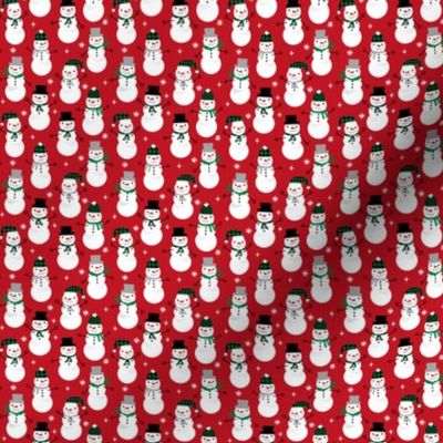 TINY Snowman winter holiday red christmas fabric snowflakes north pole 