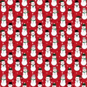 TINY Snowman winter holiday red christmas fabric snowflakes north pole 