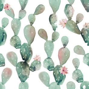 Painted Cactus - pink/green - watercolor cacti, eclectic boho, southwestern 