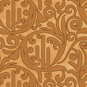 Wild West- Saguaro Tooled Leather Pattern- Fawn Copper Brown Leather Texture- Large Scale