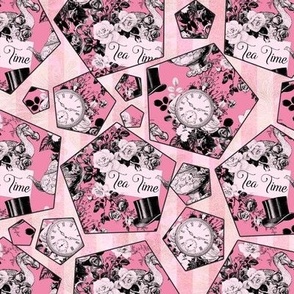 Vintage Alice in wonderland hexagons and stripes in pink