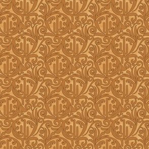 Wild West- Saguaro Tooled Leather Pattern- Fawn Copper Brown Leather Texture- Small Scale