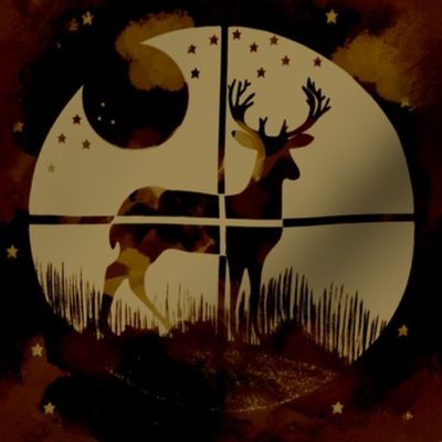 Deer Hunter Target on Dark Red and Cream Camo, 8 inch block