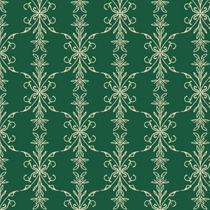 Fancy Ogee - dark green, white