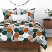 2 yd Repeat "So Loved" Mudcloth Hexagons 7" - Faux Patchwork Quilt or Blanket Panel (no cut lines, seamless repeat over 2 yards)
