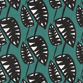 Black Tropical Leaves in Teal