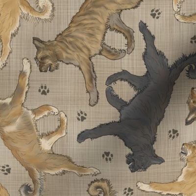 Trotting Berger Picard and paw prints - faux linen