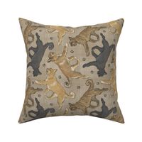 Trotting Berger Picard and paw prints - faux linen