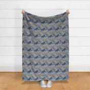Trotting cropped Briards and paw prints - faux denim