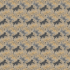 Tiny Trotting cropped Briards and paw prints - faux linen