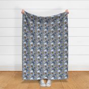 Trotting Chinese Crested powder puff and paw prints - faux denim