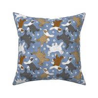 Trotting Chinese Crested powder puff and paw prints - faux denim