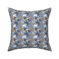 Tiny Trotting Chinese Crested powder puff and paw prints - faux denim