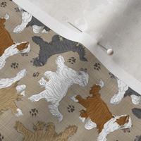 Tiny Trotting Chinese Crested powder puff and paw prints - faux linen