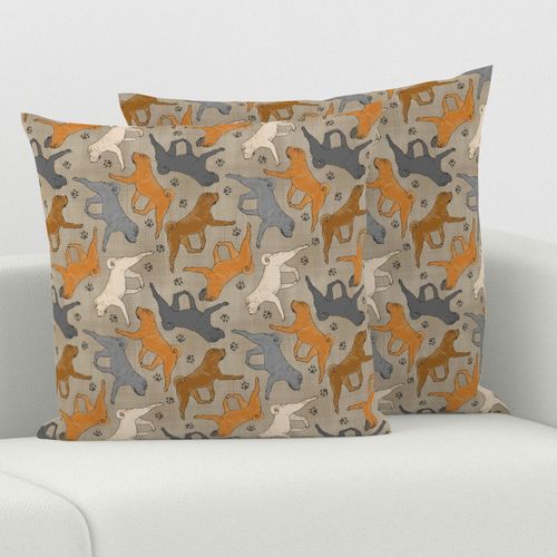 Trotting Chinese Shar pei and paw prints - faux linen