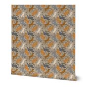 Trotting Chinese Shar pei and paw prints - faux linen