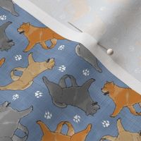 Tiny Trotting smooth coat Chow Chow and paw prints - faux denim