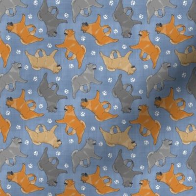 Tiny Trotting smooth coat Chow Chow and paw prints - faux denim