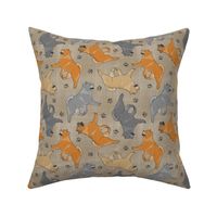 Trotting smooth coat Chow Chow and paw prints - faux linen