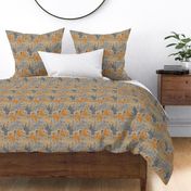 Trotting smooth coat Chow Chow and paw prints - faux linen