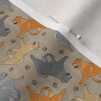 Tiny Trotting smooth coat Chow Chow and paw prints - faux linen