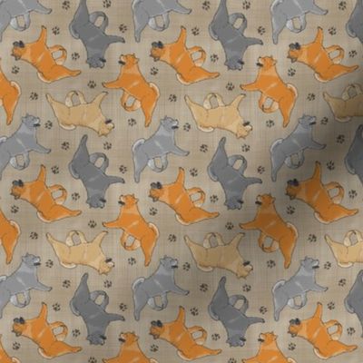 Tiny Trotting smooth coat Chow Chow and paw prints - faux linen