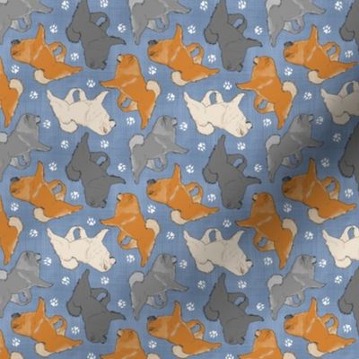 Tiny Trotting Chow Chow and paw prints - faux denim