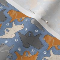 Tiny Trotting Chow Chow and paw prints - faux denim