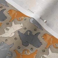Tiny Trotting Chow Chow and paw prints - faux linen