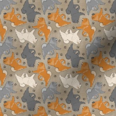 Tiny Trotting Chow Chow and paw prints - faux linen