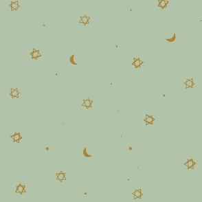 ditsy freehand speckles stars moon_soft jade gold