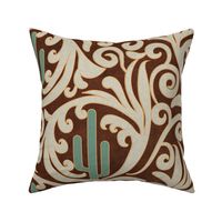 Wild West- Saguaro Tooled Leather Pattern- Verdigris Isabelline Brown Leather Texture- Large Scale