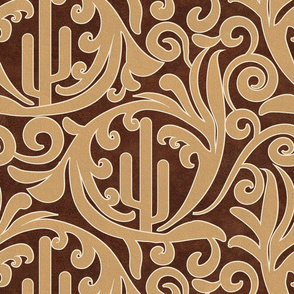 Wild West- Saguaro Tooled Leather Pattern- Wheat Brown Leather Texture- Large Scale