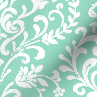 French Provence- Vintage- Damask Rococo- Jacquard- Velvet textures- Old-fashion- Imperial Palace - Sophistication- Elegance- Wood block print- Floral Toile- Classical pattern- Romantic Wallpaper- Spring green- White