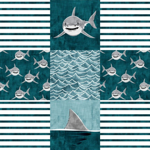 Shark Wholecloth - slate & teal - shark and fin - shark nursery - C21