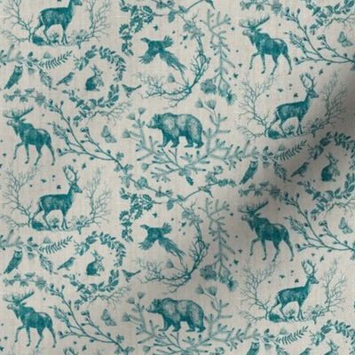Winter Woodland Toile (teal/burlap) SML 