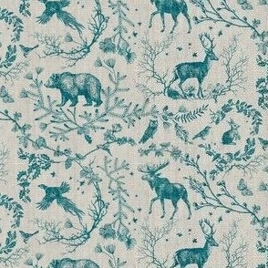 Winter Woodland Toile (teal/burlap) SML 