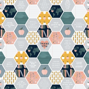 2yd "Thank You" Teacher Appreciation Panel (repeats every 2 yards, Blanket or quilt panel, faux patchwork)