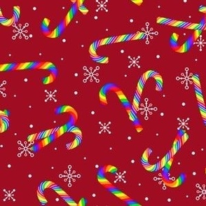 Rainbow Candy Canes and Snowflakes - Red