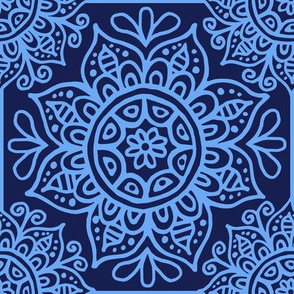 Blue Moroccan Tile Mandala Pattern