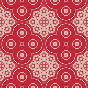 Red And White Textured  Floral  , Medium