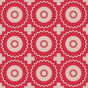 Red And White Ribbed  Mandala , Small