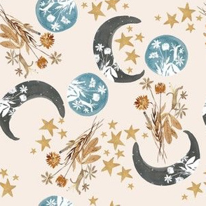 celestial moons and floral on blush