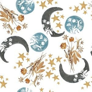 celestial moons and floral on milk