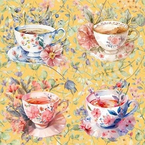 FLORAL TEA CUP SPRING SUMMER YELLOW FLWRHT