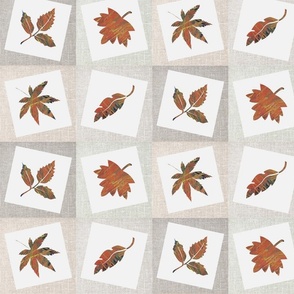 Falling autum leaves on linen patchwork