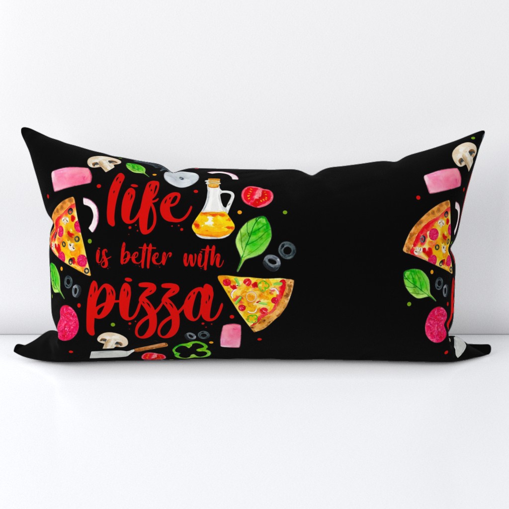 18x18 Pillow Sham Front Fat Quarter Size Makes 18" Square Cushion Life is Better with Pizza