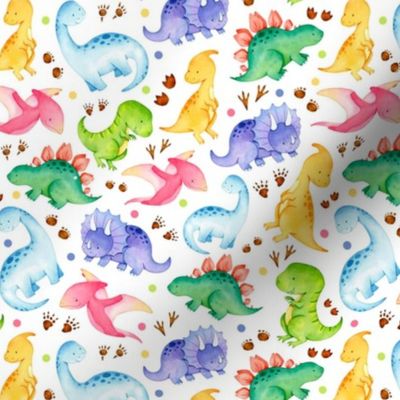 Smaller Scale Watercolor Dinosaurs Dinos on White