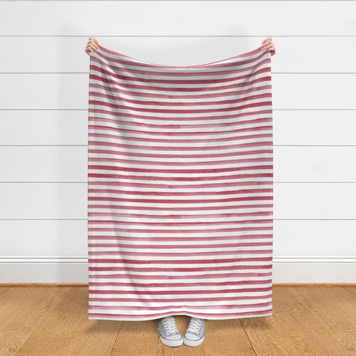 Bigger Scale Watercolor Stripes - Dark Red and White