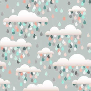 clouds and drops - grey and mint